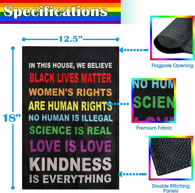 Pride Flag Garden Flags for in This House We Believe Science Is Real Black Lives Matter Vertical Double Sided 12.5"X18" Indoor Yard Outdoor Decoration