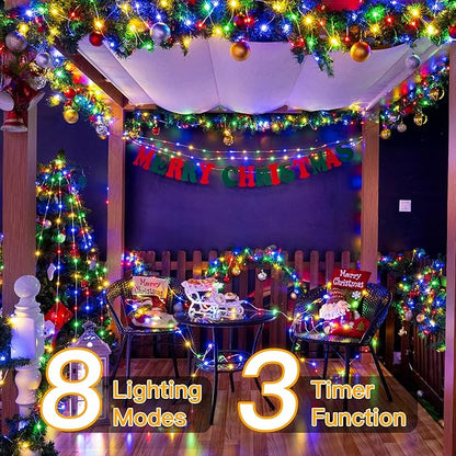 Ollny Christmas Lights Outdoor 600LED 197FT, Multicolor Christmas Tree Lights IP67 Waterproof, Plug in Fairy Lights with Remote 8 Modes Timer, Xmas Light for Indoor House Holiday Decor