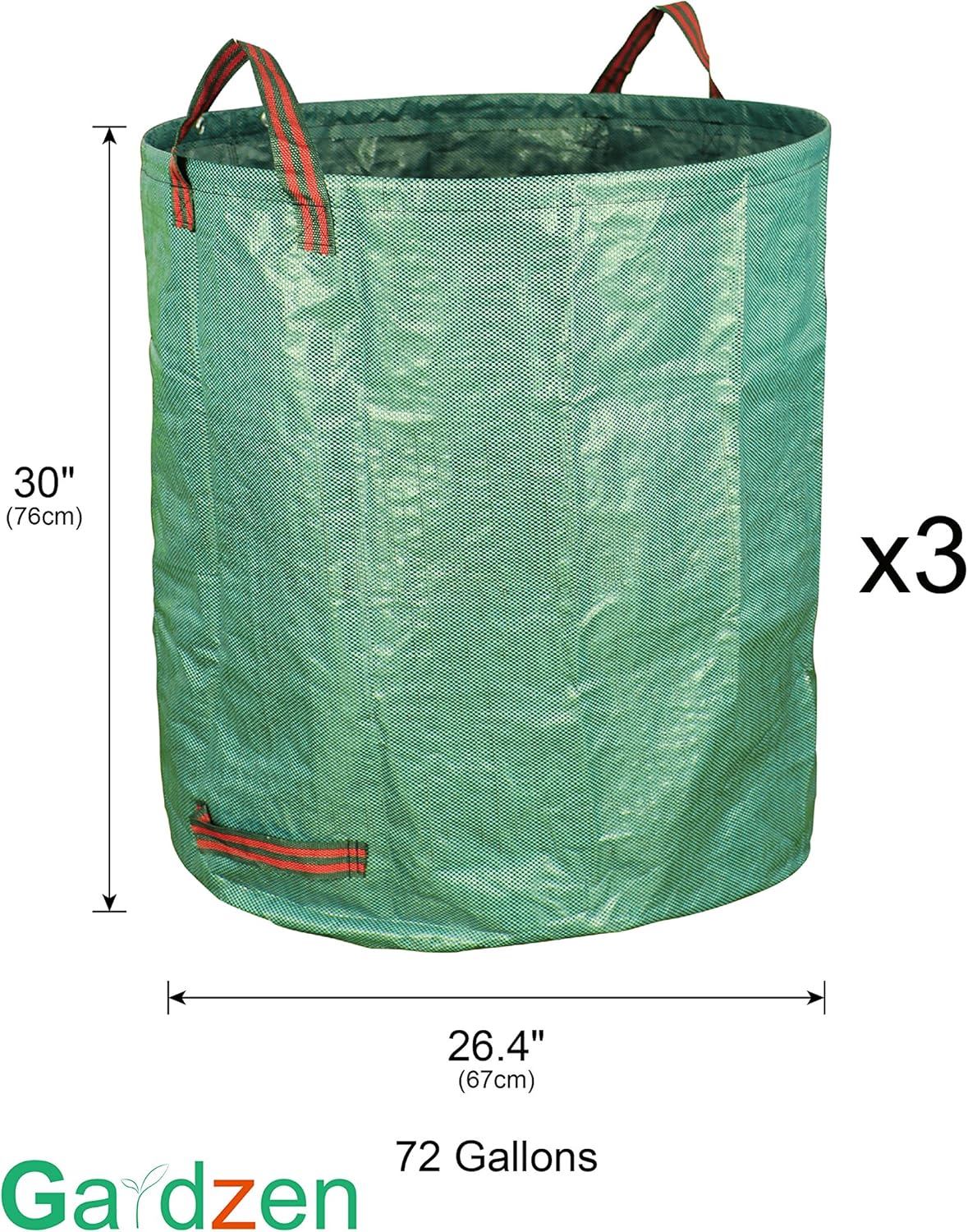Gardzen 6-Pack 72 Gallon Yard Waste Bags, Reusable Heavy Duty Collapsible Garden Leaf Bags with Plastic Ring, Stand-Up Yard Waste Bin for Leaves, Lawn Debris & Grass Clippings