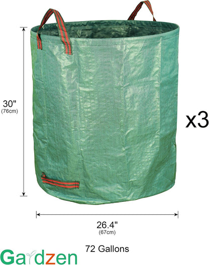 Gardzen 6-Pack 72 Gallon Yard Waste Bags, Reusable Heavy Duty Collapsible Garden Leaf Bags with Plastic Ring, Stand-Up Yard Waste Bin for Leaves, Lawn Debris & Grass Clippings