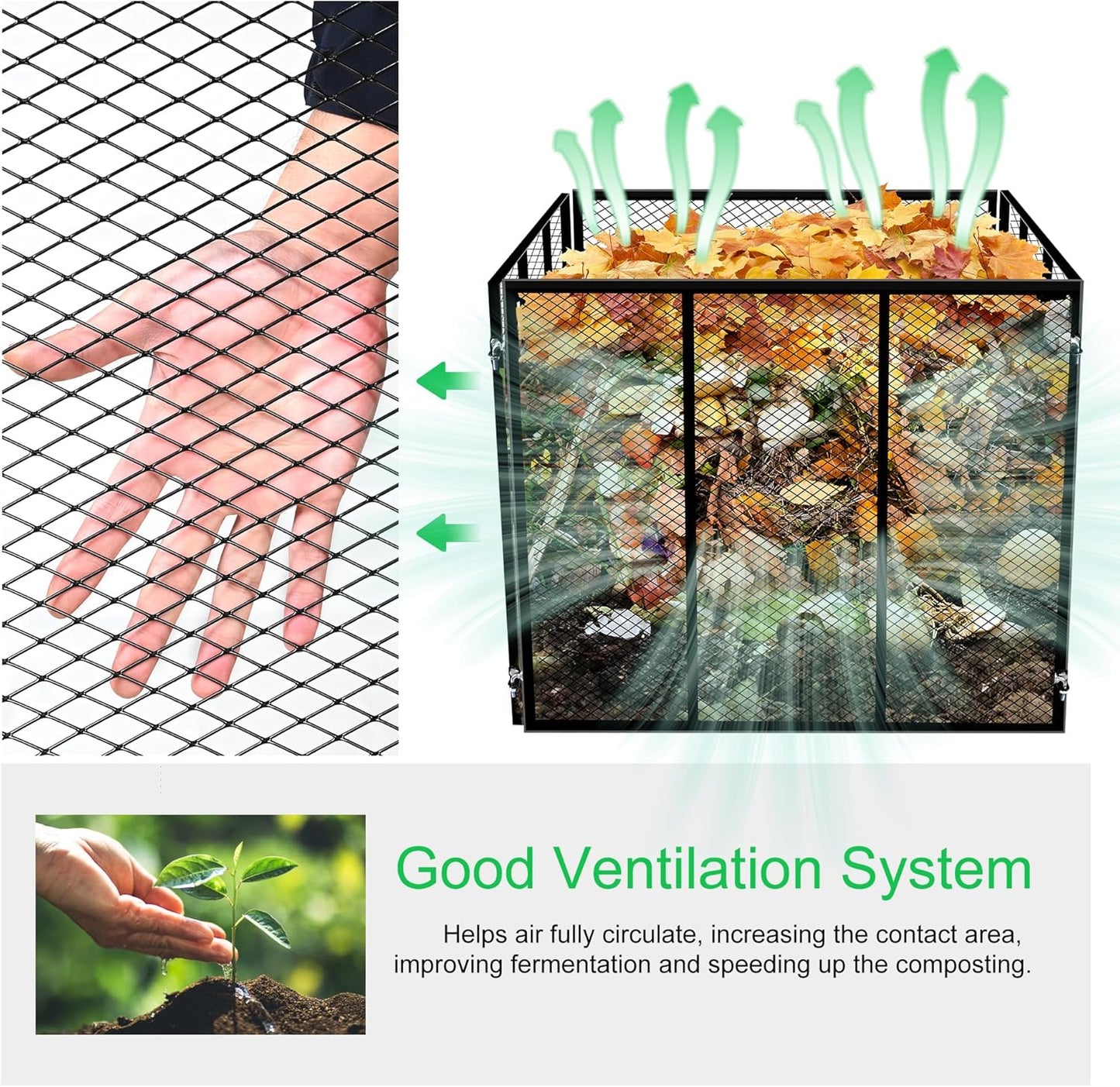 Large Compost Bin Outdoor - 158 Gallon Metal Wire Mesh Compost Bins with Rust-Proof Coating, Easy to Assemble Square Garden Compost Bin for Yard Waste, Leaves & Kitchen Scraps, 35x35x30 Inches