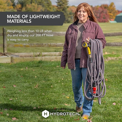 HydroTech 5/8" 200 ft Expandable Garden Hose - Flexible, Lightweight, Durable and Burst-Proof Hose with Reinforced Latex Core and Solid Brass Fittings - Great for Lawn Care, Garden, and Car Washing