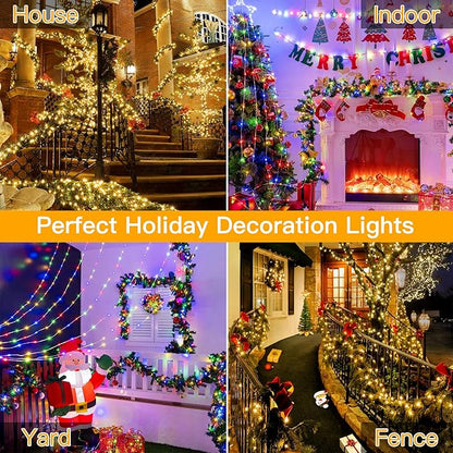 Ollny Christmas Lights Warm and Multicolor, 600LED 197FT Christmas Tree Lights IP67 Waterproof, Plug in Fairy Light with Remote 11 Modes Timer, Xmas Light for Outdoor Indoor House Holiday