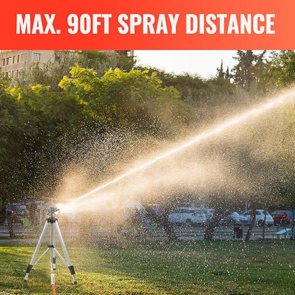 YAMATIC Impact Sprinkler on Adjustable Tripod Base, 360 Degree Large Area, Heavy Duty Adjustable Pulsator Sprinkler for Lawn, Yard and Grass Irrigation, Spray up to 20-90ft(Zinc Head)