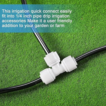 30 Pcs 1/4" Drip Irrigation Tee Connectors for Tube Quick Connect Parts Fittings for 1/4 Inch(6.35mm) Irrigation Tubing or Sprinkler(White,Tee Connector)
