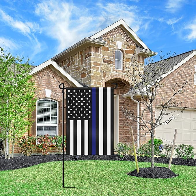HOOSUN Double Sided Thin Blue Line American Police Garden Flag, USA United States Decorative Garden Flags - Weather Resistant & Double Sided - 12.5 x 18 Inch