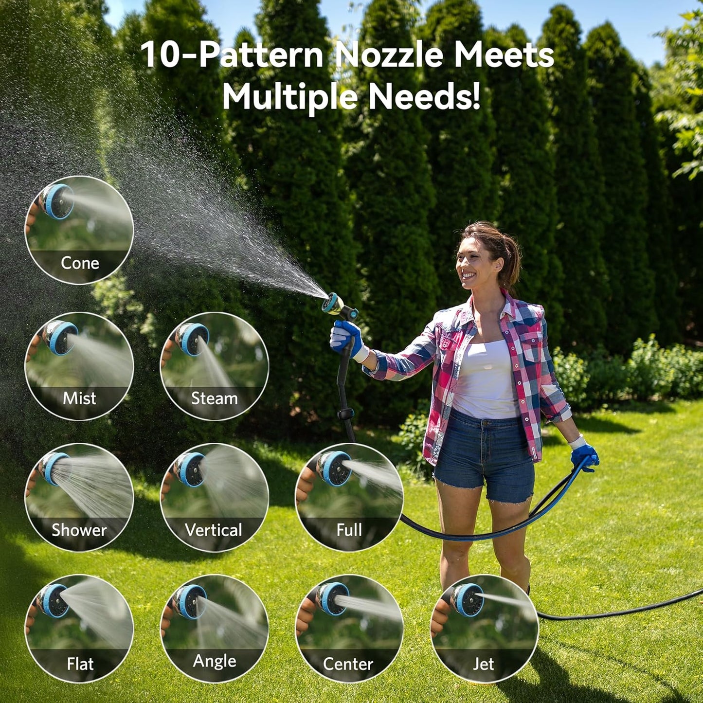 Retractable Garden Hose Reel 100 ft x 1/2 in, Heavy Duty Hose Reel Wall Mount with Any Length Lock, Auto Rewind System, 180° Swivel Bracket, 10-Pattern Garden Hose Nozzle, Dark Grey