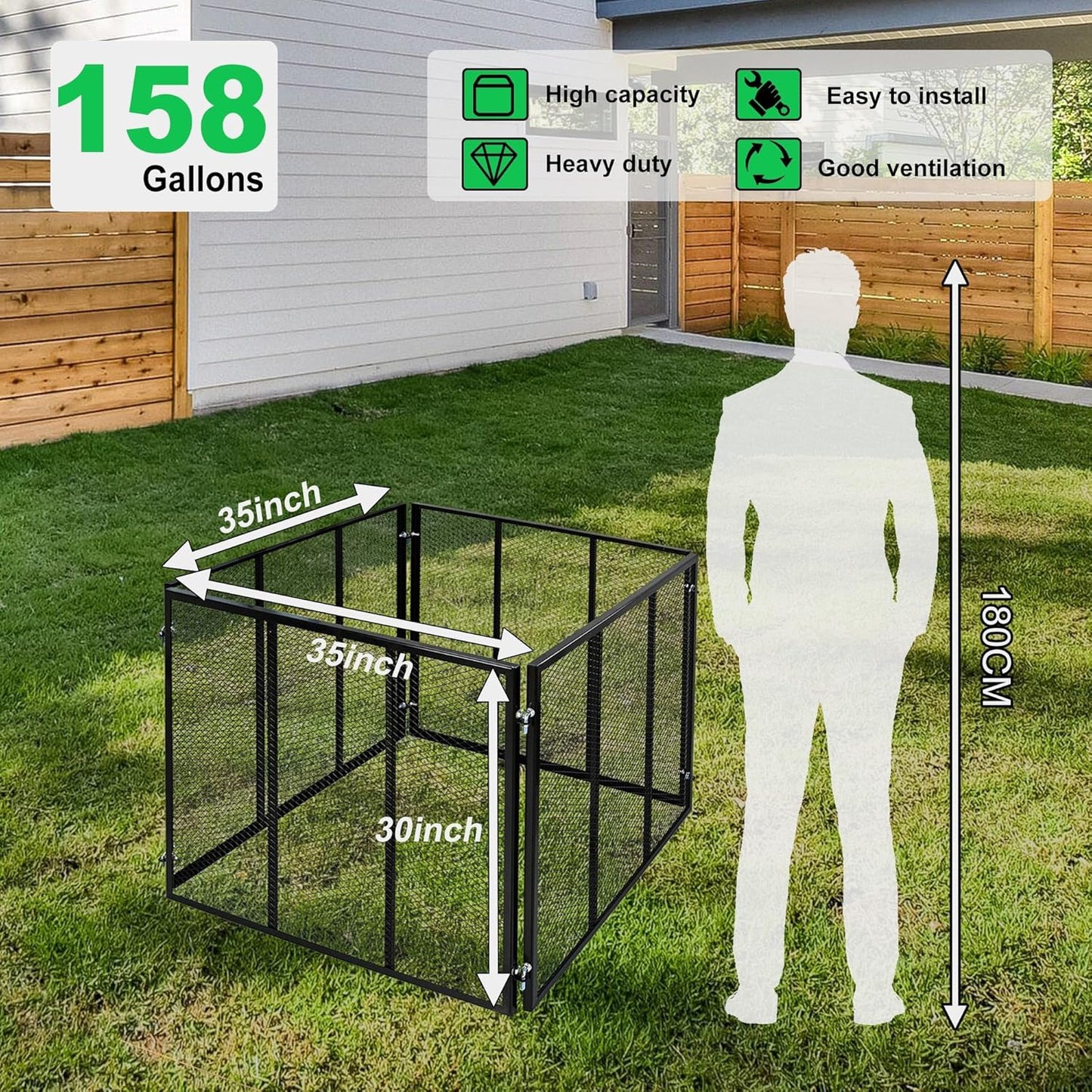 Large Compost Bin Outdoor - 158 Gallon Metal Wire Mesh Compost Bins with Rust-Proof Coating, Easy to Assemble Square Garden Compost Bin for Yard Waste, Leaves & Kitchen Scraps, 35x35x30 Inches