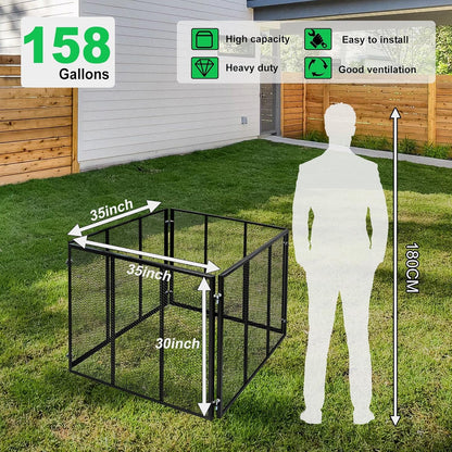 Large Compost Bin Outdoor - 158 Gallon Metal Wire Mesh Compost Bins with Rust-Proof Coating, Easy to Assemble Square Garden Compost Bin for Yard Waste, Leaves & Kitchen Scraps, 35x35x30 Inches