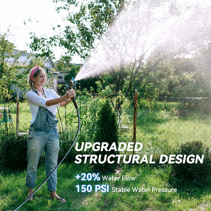 Retractable Garden Hose Reel 65 ft x 1/2 in, Heavy Duty Hose Reel Wall Mount with Any Length Lock, Auto Rewind System, 180° Swivel Bracket, 10-Pattern Garden Hose Nozzle, White & Grey