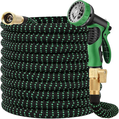 200 ft Expandable Garden Hose - Durable 3750D Fabric, 4-Layer Latex Core, Solid Brass Connectors Expanding Water Hose - 10 Spray Nozzles & Convenient Storage Bag Included