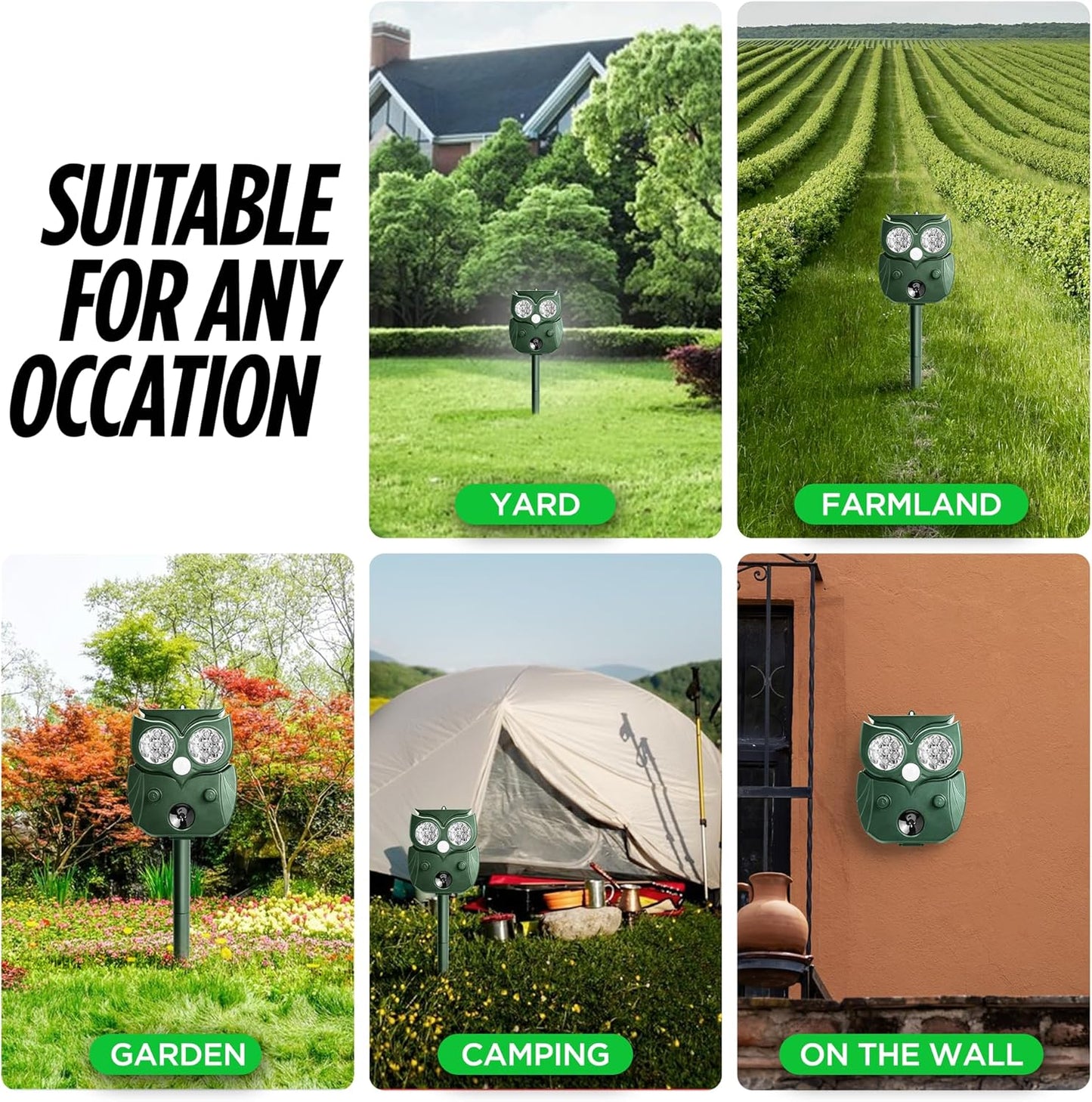 Solar Animal Repellent Outdoor, Ultrasonic Deer Repeller, Raccoon, Squirrel Deterrent Device, Waterproof Motion Detection, Rodent Against Rabbit, Skunk for Garden, Lawn, Farm Use