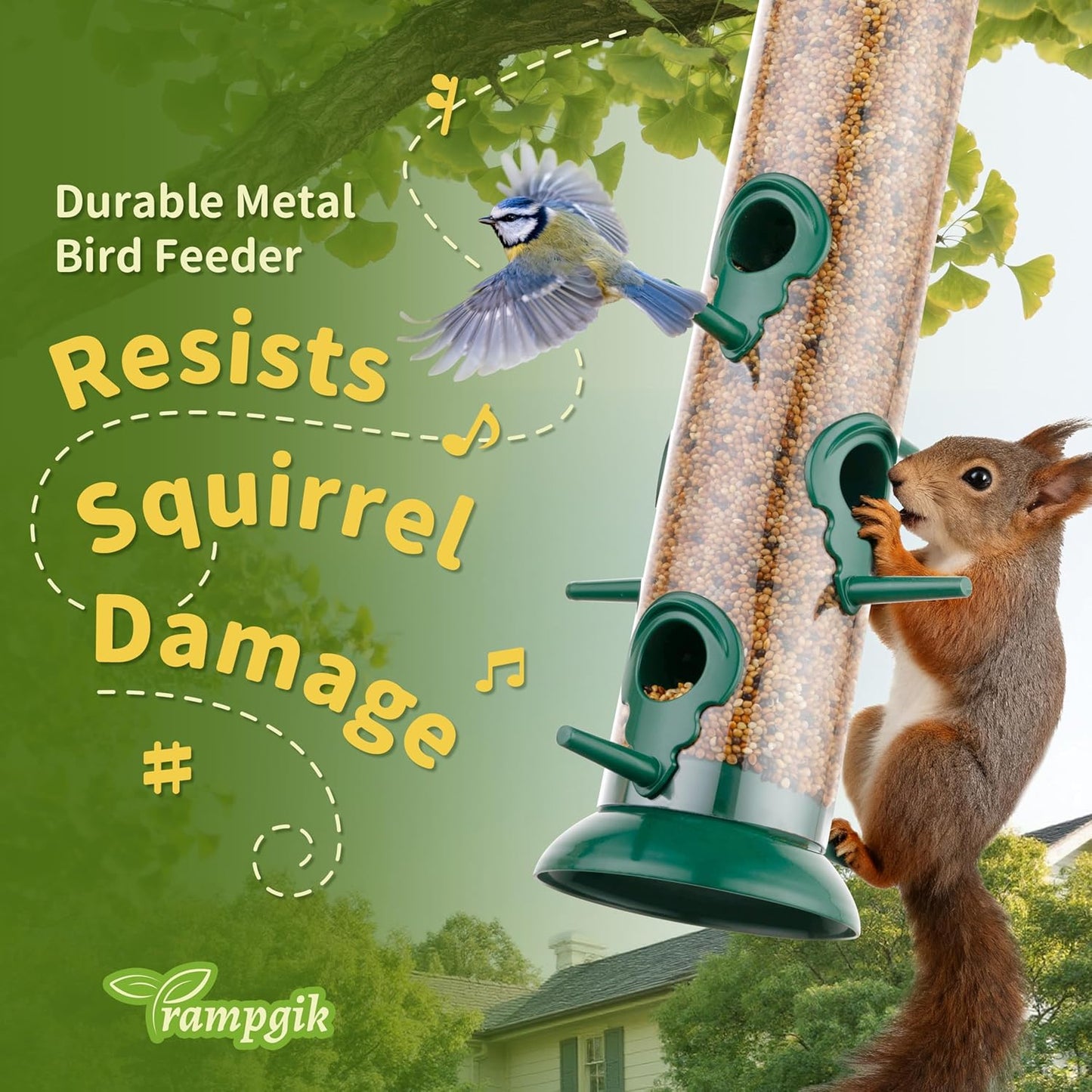 Metal Tube Bird Feeders for Outdoors Hanging,Finch Feeders for Outside,Chew-Proof Hanging Birdfeeder,Squirrel-Proof 6 Ports Bird Feeder 13 Inch,Anti-Rust,Green,1 Pack(Seed is not Included)