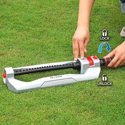 Eden 94111 Lawn&Garden Metal Oscillating Water Sprinkler for Yard W/Quick Connect Starter Set 4,400 Sq Ft Coverage, Heavy Duty