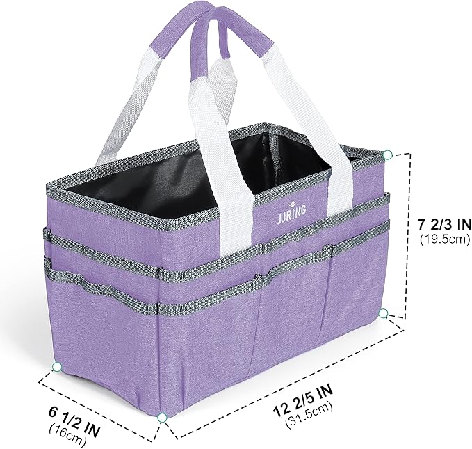 JJRING Craft Organizer Tote Bag, Art Storage Caddy with Multiple Pockets, Lilac Sewing Bag for Art, Craft, Scrapbooking, Medical, and Office Supplies Storage