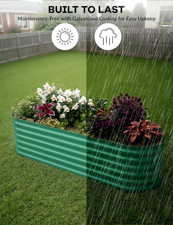 2 Pcs Raised Garden Beds Outdoor 8x2x1.5 ft - Galvanized Steel Planter Box for Vegetables, Flowers, Rust-Resistant Garden Box, Easy Assembly Raised Beds, Durable Planters for Outdoor Plants, Green