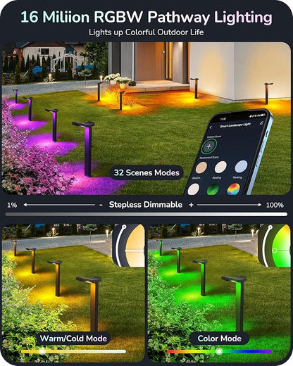 EDISHINE Smart Halloween Landscape Path Lights, RGBW 350LM Plug in LED Pathway Lights, APP Control, Compatible with Alexa & Google, Music Sync, Waterproof Aluminum Outdoor Landscape Lighting for Yard
