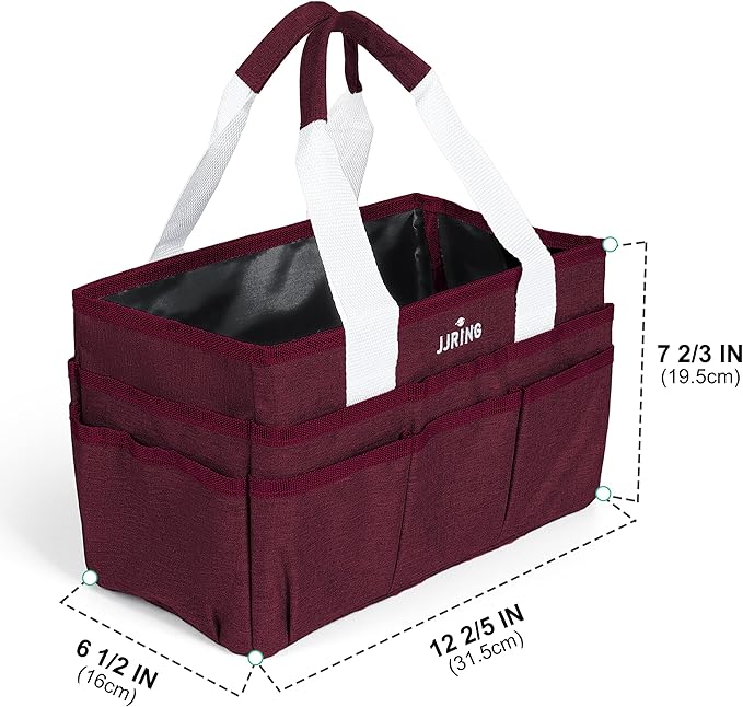 JJRING Craft Organizer Tote Bag, Art Storage Caddy with Multiple Pockets, Dark Red Sewing Bag for Art, Craft, Scrapbooking, School, Medical, and Office