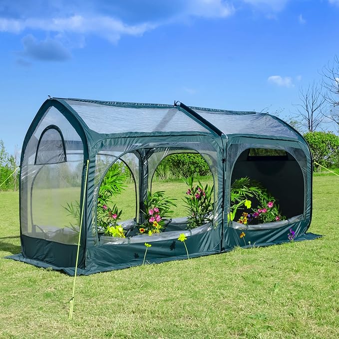 porayhut Pop Up Greenhouse Cover Flower House Mini Gardening Plant Flower Sunshine Room Room,Backyard PVC Greenhouse Cover for Cold Frost Protector Gardening Plants (Tunnel Grennhouse)