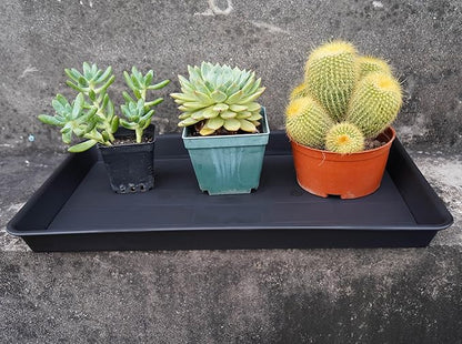 4 Pack Plant Saucer Tray Rectangular, Plant Saucers for Indoors, Heavy Sturdy Plastic Plant Drainage Trays, Plant Drip Trays for Pots, Seed Starter Growing Tray (11 x 9 inch, Black)
