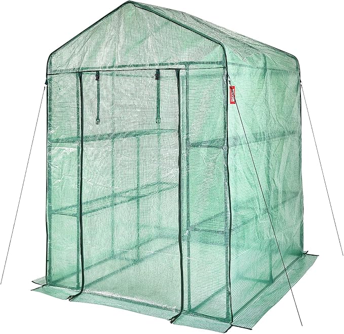VEVOR Walk-in Green House, 55.5 x 55.5 x 78.7 inch, Portable Greenhouse with Shelves, High Strength PE Cover with Roll-up Zipper Door and Steel Frame, Set Up in Minutes, for Planting and Storage