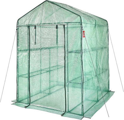 VEVOR Walk-in Green House, 55.5 x 55.5 x 78.7 inch, Portable Greenhouse with Shelves, High Strength PE Cover with Roll-up Zipper Door and Steel Frame, Set Up in Minutes, for Planting and Storage