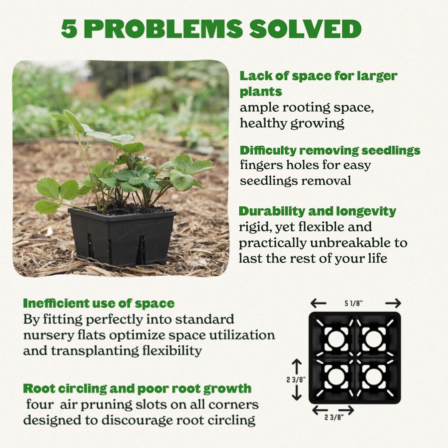 Epic Gardening Reusable Seed Starter Tray - Easy Watering Seed Starting Trays - Gardener Friendly Plant Trays for Seedlings | UV-Treated & BPA-Free -4-Cell 3" Seed Starting Trays - Black / 4 Trays