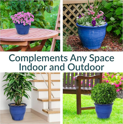 Sunnydaze Large Ceramic Plant Pot - Round Outdoor Glazed Ceramic Planter Pot with Drainage - Studio - Imperial Blue - 14.5"