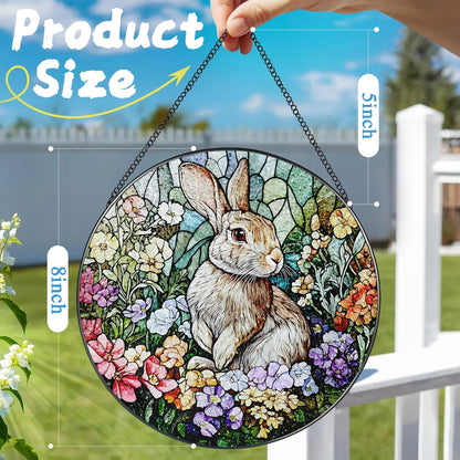 Stained Glass Window Hanging, 8 Inch Rabbit Sun Catcher, Bunny Stained Glass Suncatcher, Window Decor, Gifts for Mothers Day, Birthday, Christmas, Rabbit Lovers Gifts, Gift for Women Mom and Friend
