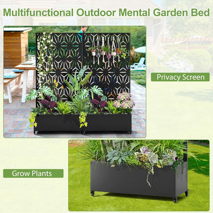 Raised Garden Bed with Trellis and Wheels,73"x35"x16" Metal Raised Garden Bed,Black Star Metal Planter with Climbing Trellis for Vines & Vegetables