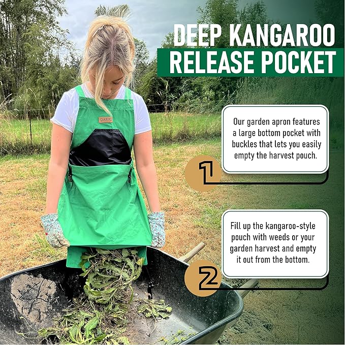 Grampa's Garden Apron - Cross Back Gardening Apron With Pockets For Women & Men | Harvest Apron with Large Kangaroo Pouch