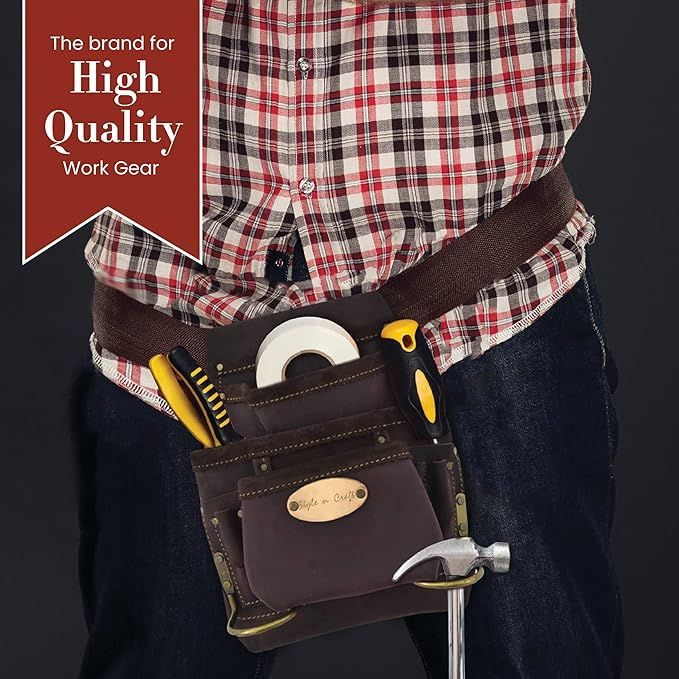 Style n Craft 10-Pocket Carpenter’s Nail & Tool Pouch, Heavy-Duty Leather Tool Pouch, Perfect and Durable Oiled Full-Grain Leather Pouch, Dark Brown (#90923)