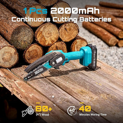 Seesii Mini Chainsaw, 6-inch Mini Chainsaw Cordless, Handheld Electric Power Chain Saw with Battery, for Tree Trimming Wood Cutting,Gifts for Father, Dad, Husband, Men