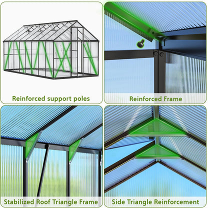 Wanan 16x8FT Greenhouses for Outdoors, Quick Assembly Polycarbonate Green House with UV Protection, Heavy Duty Windproof Aluminum Frame, Adjustable Roof Vent for Backyard or Outdoor Garden Use