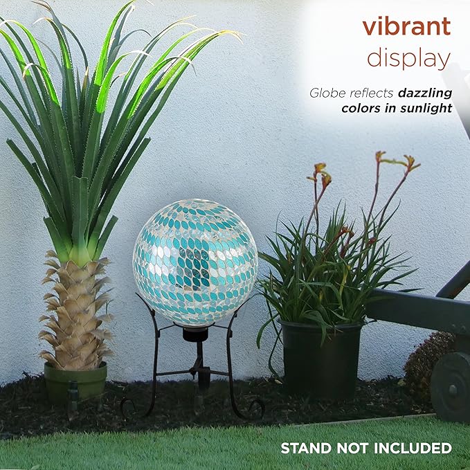 Alpine Corporation 10" Diameter Indoor/Outdoor Glass Mosaic Gazing Globe Yard Decoration, Blue Mosaic Petals Design