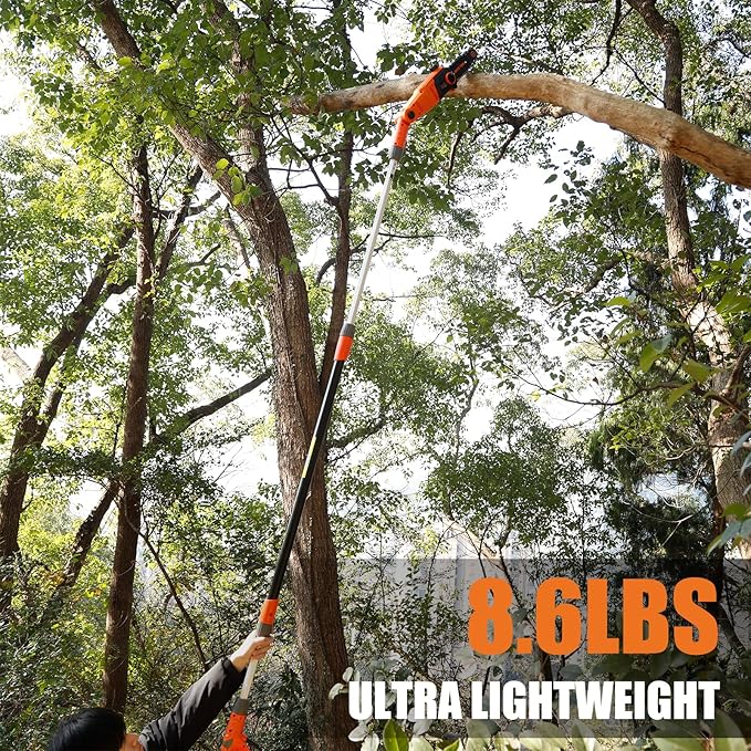 8-Inch Corded Electric Pole Saw 8-Amp Telescoping Power Pole Saw Auto Oiling Multi-Angle Pole Chainsaw for Tree Trimming Courtyard Household