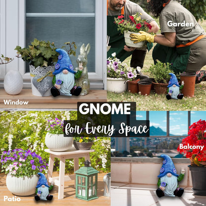Peace Gnome Garden Statue - Original Design - Blue Peace Gnome Design for Yard, Lawn, Patio, Porch - Weatherproof Resin Garden Decoration - Solar Light - Outdoor Decor & Unique Gnome Gift for Women