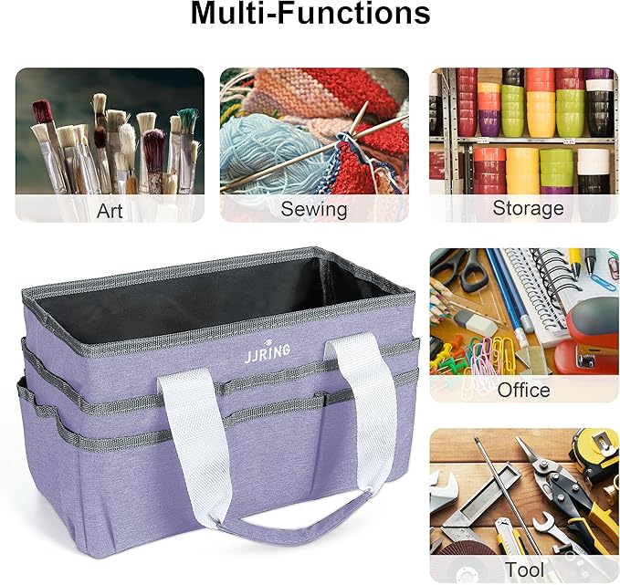 JJRING Craft Organizer Tote Bag, Art Storage Caddy with Multiple Pockets, Lilac Sewing Bag for Art, Craft, Scrapbooking, Medical, and Office Supplies Storage