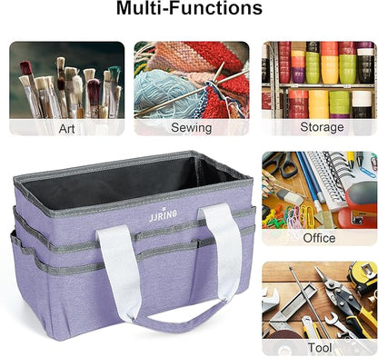 JJRING Craft Organizer Tote Bag, Art Storage Caddy with Multiple Pockets, Lilac Sewing Bag for Art, Craft, Scrapbooking, Medical, and Office Supplies Storage