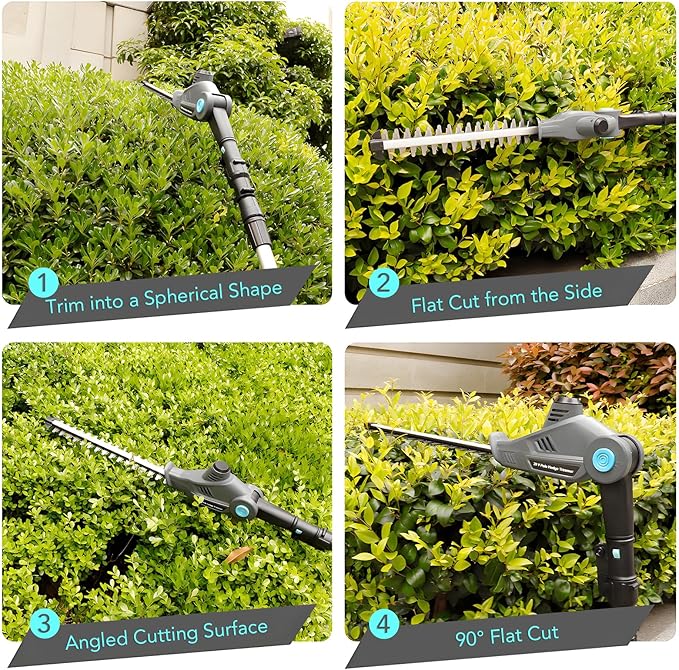 20V Cordless Telescopic Pole Hedge Trimmer Long Reach Extendable Hedge Cutter - 1x 2.0AH Battery, Shoulder Strap, Fast Charger - for Hedges, Branches