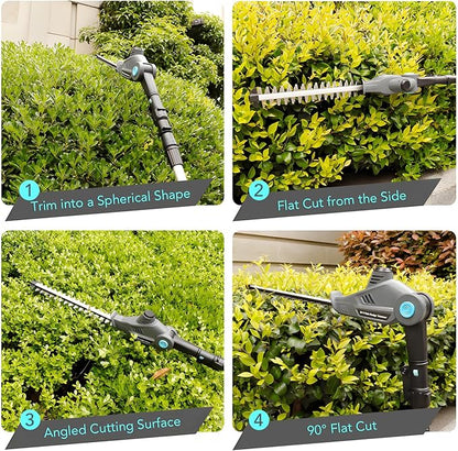 20V Cordless Telescopic Pole Hedge Trimmer Long Reach Extendable Hedge Cutter - 1x 2.0AH Battery, Shoulder Strap, Fast Charger - for Hedges, Branches