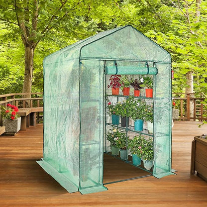 VEVOR Walk-in Green House, 55.5 x 55.5 x 78.7 inch, Portable Greenhouse with Shelves, High Strength PE Cover with Roll-up Zipper Door and Steel Frame, Set Up in Minutes, for Planting and Storage