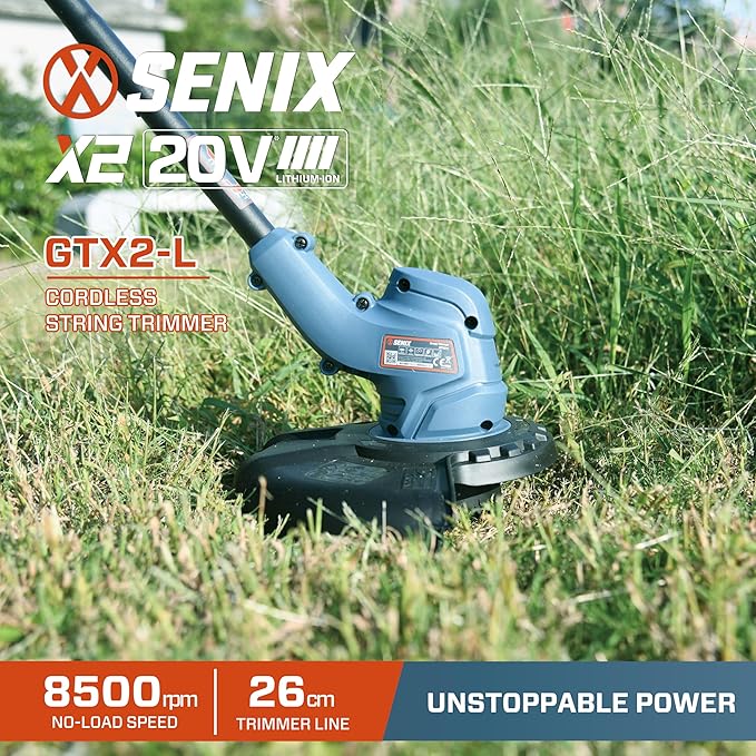 SENIX X2 20 Volt Max* Cordless Grass String Trimmer and Edger Lawn Tool, Detachable Split Shaft, 10-Inch Max Cutting Width, Includes 2.0 Ah Battery and 2A Charger (GTX2-L)