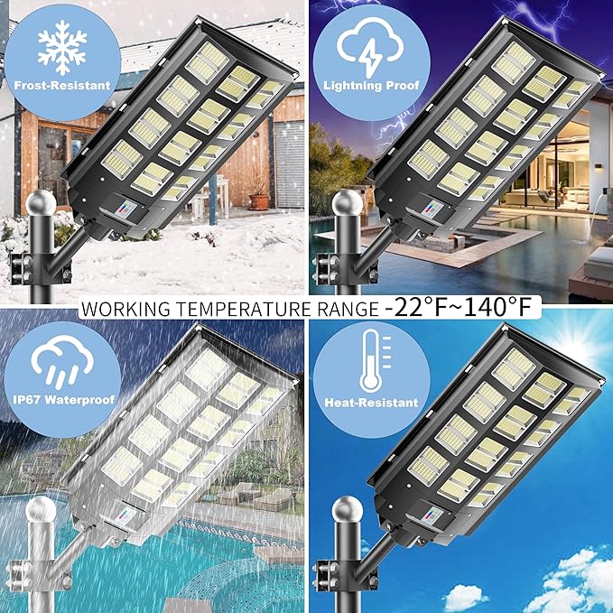 Super Bright 8000W 𝙎𝙤𝙡𝙖𝙧 𝙎𝙩𝙧𝙚𝙚𝙩 𝙇𝙞𝙜𝙝𝙩| Waterproof IP67 | Snow and Lightning Protection | Zero Electricity Cost | Ideal for Outdoor Parking Lots|1-Pack