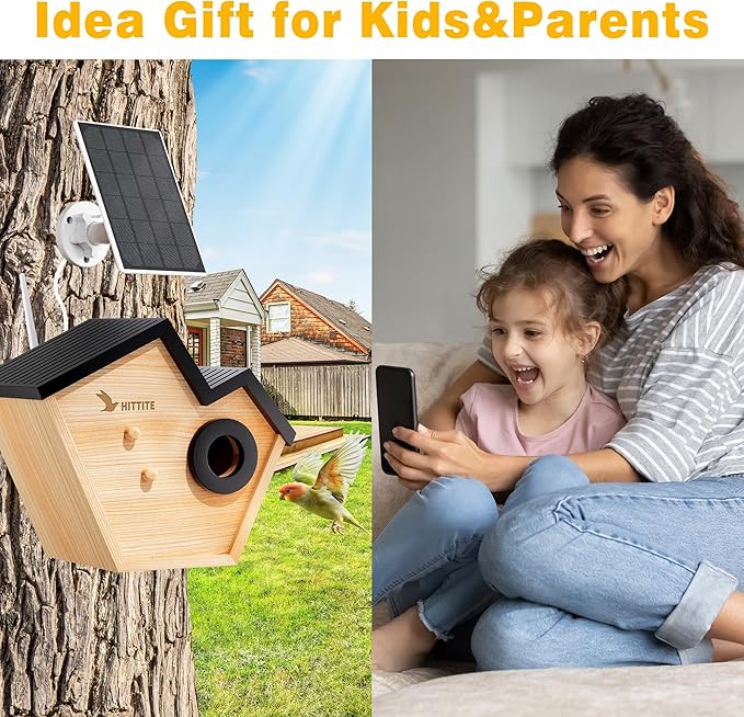 HITTITE Bird House with Camera, 2K HD Solar Powered Bird Houses for Outside with AI Identify, Auto Detect & Notify, Night Vision, Outdoor Birdhouse with Camera for Blue Bird & Other Backyard Birds