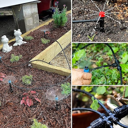 100FT 1/4 inch New Quick-Connect Drip Irrigation Kit Distribution Hose Tubing for Garden Irrigation System (Includes 2 Pcs 6-Way Connector, 5 Pcs 1/4" Tee and 10 Pcs End Plugs)