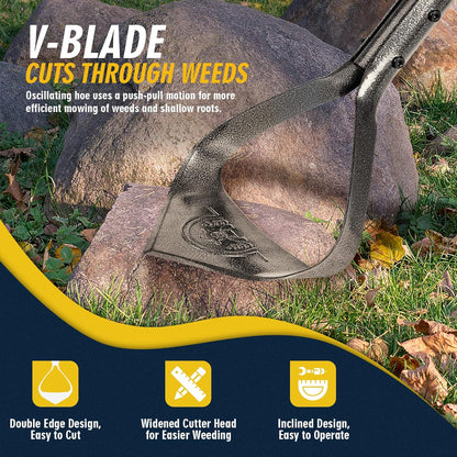 Hoe Garden Tool, Heavy Duty Triangle 52.7" Manual Weeder with Long Handle, Carbon Steel Weed Removing Action Hoe Cultivator for Weeding, Digging, Loosening Soil, Hoeing, Edging