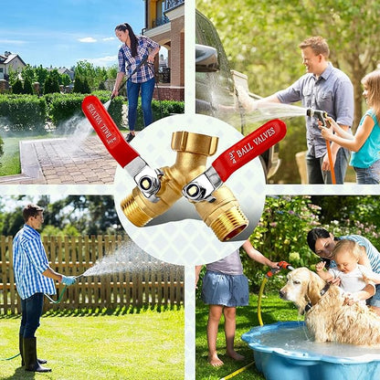 Heavy-Duty Dual-Port Garden Hose Splitter, 304 Stainless Steel Long-Handle Outdoor Full-Flow Hose Manifold, Y-Style Valve with 3/4-Inch GHT Threads