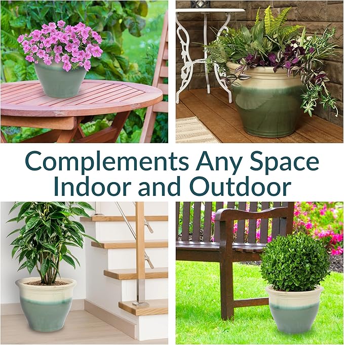 Sunnydaze Large Ceramic Plant Pot - Round Outdoor Glazed Ceramic Planter Pot with Drainage - Studio - Gray - 18.5"