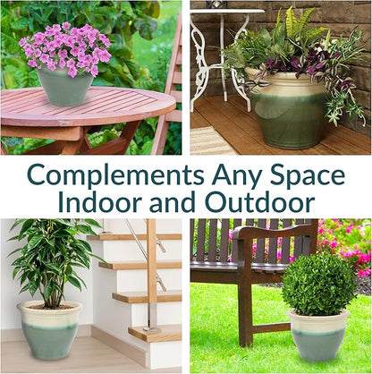 Sunnydaze Large Ceramic Plant Pot - Round Outdoor Glazed Ceramic Planter Pot with Drainage - Studio - Gray - 18.5"